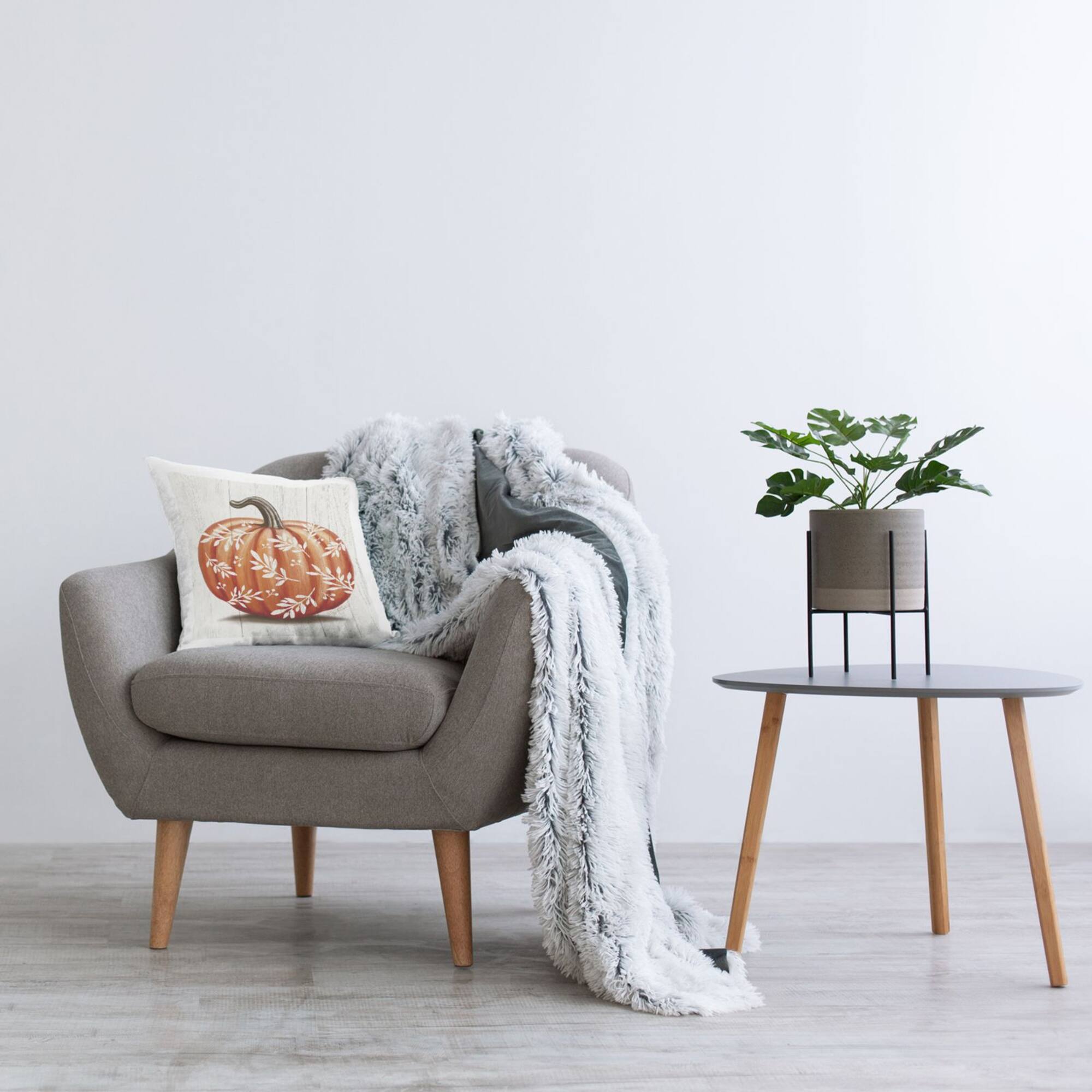 Stupell Industries Rustic Pumpkin Leaf Sprig Throw Pillow